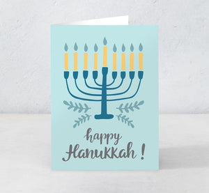 Happy Hanukkah - Blue Menorah