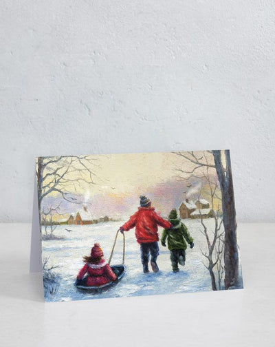 Three Children Sledding (By Artist Vickie Wade)